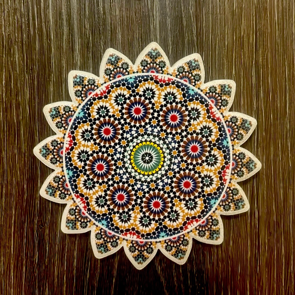 traditional Moroccan ceramic coaster, geometric Moroccan zalij style set of 6